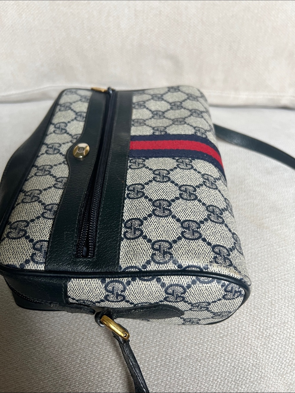 Gucci Navy, Ivory & Red GG Canvas Crossbody Bag, please see all pics - Picture 12 of 14